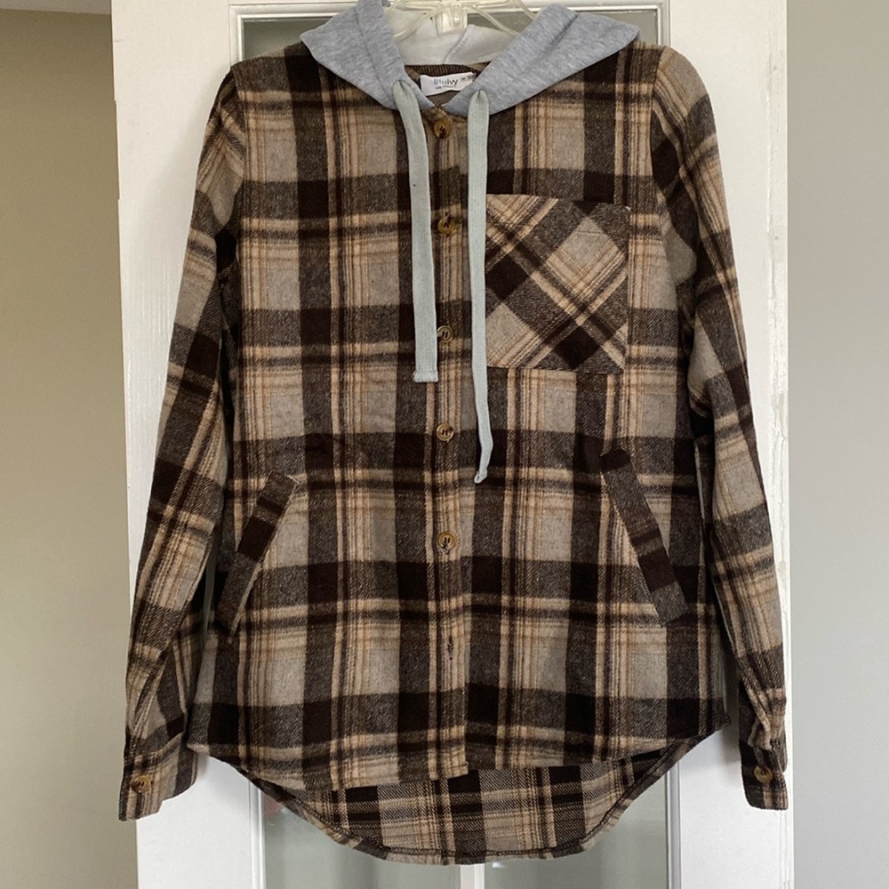 BluIvy Plaid Hooded Shacket/Utility Jacket
